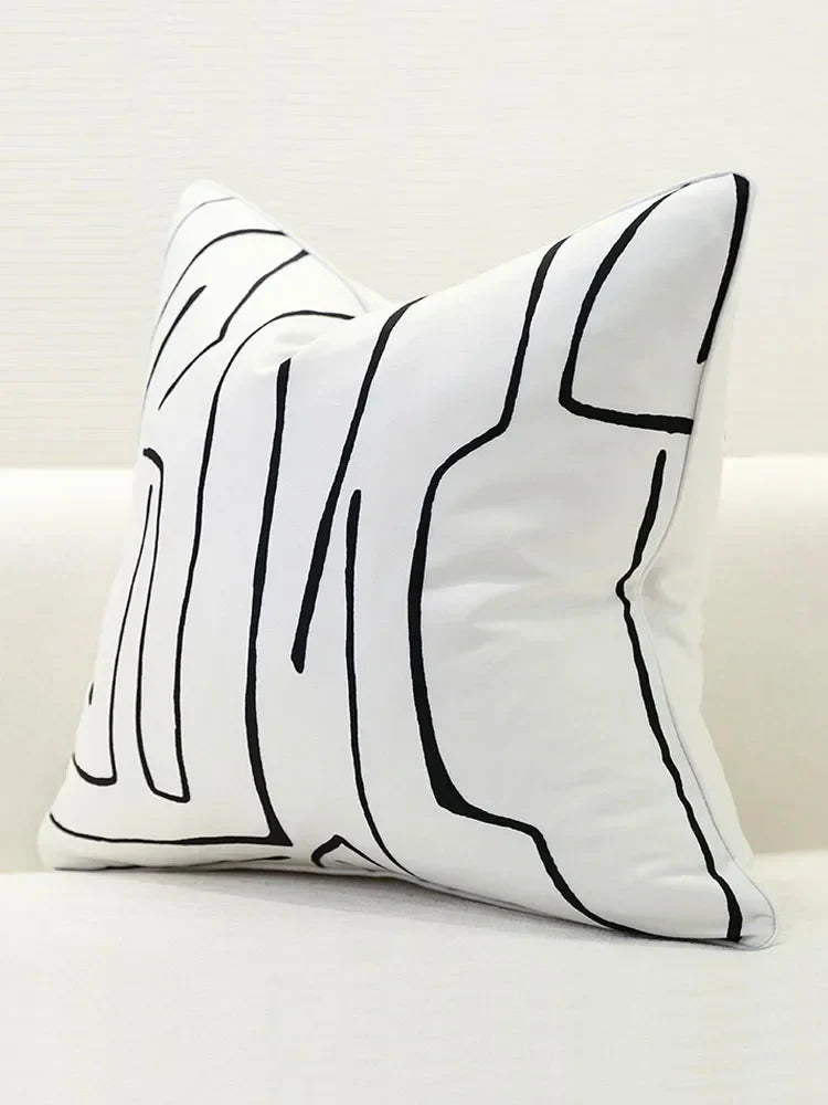 Nordic Black White Abstract Line Cushion Cover Cotton and Linen Decorative Pillow Cover Throw Pillowcase for Sofa and Bed