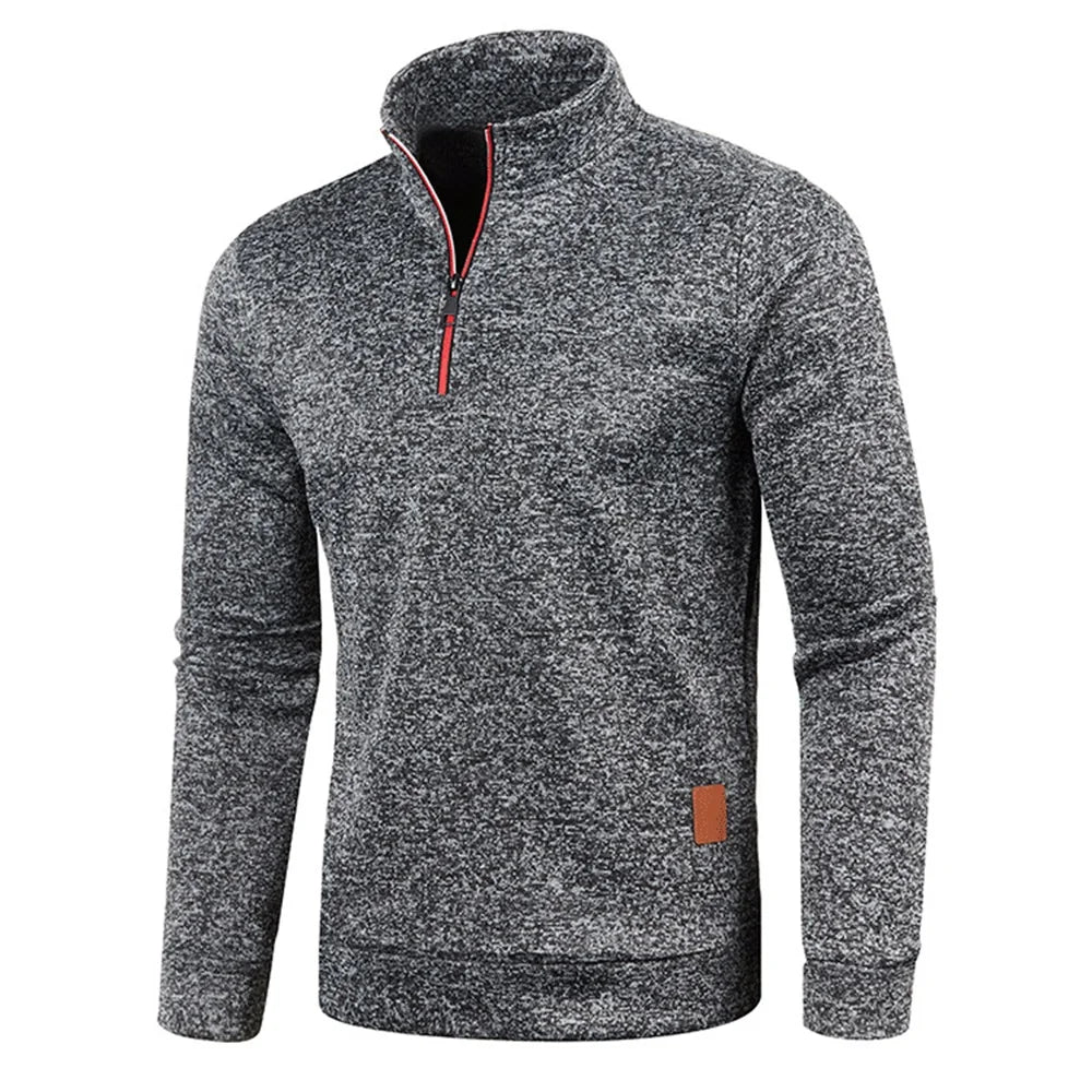 Men Sweatshirts Thicker Half Zipper, Pullover Solid Color Turtleneck.