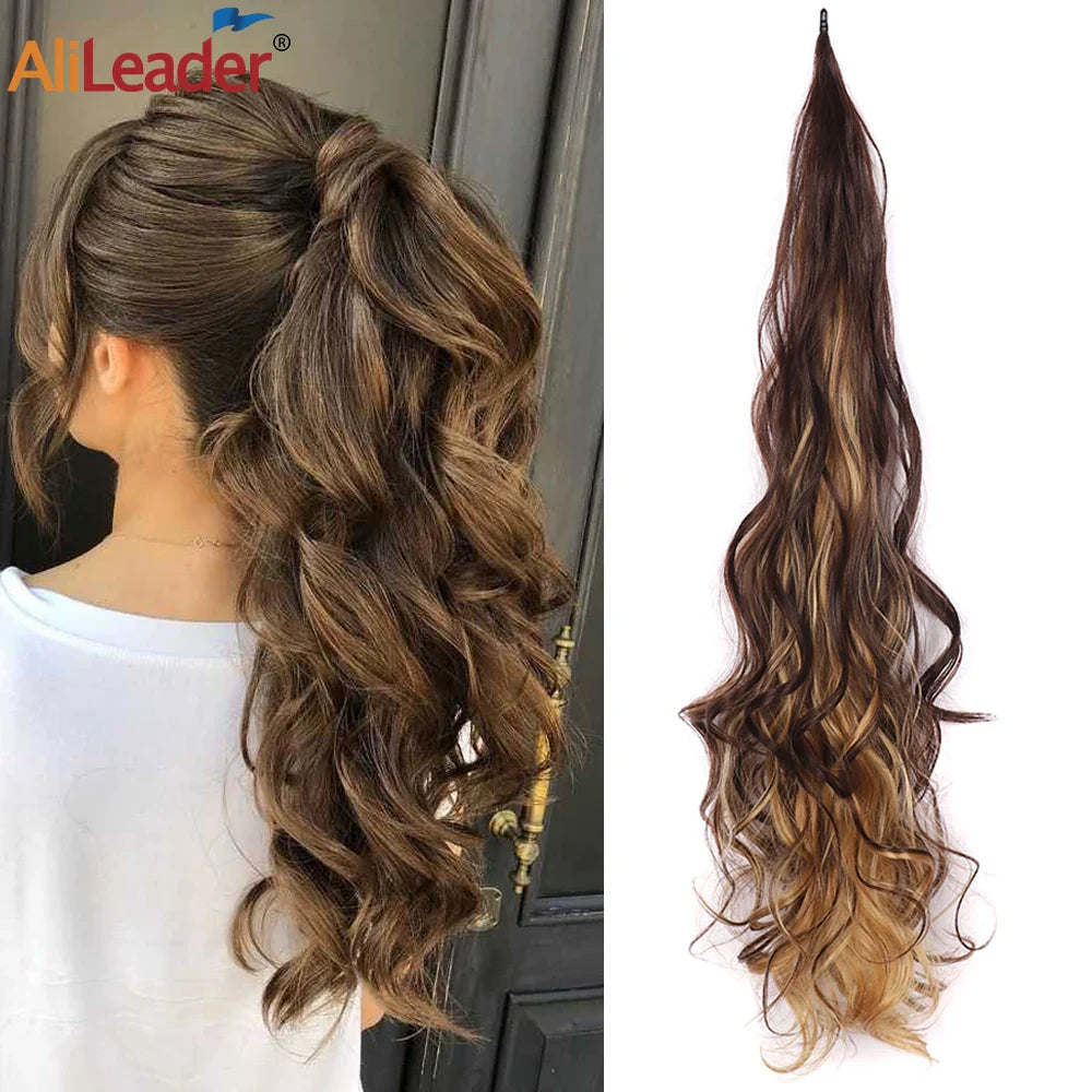 32" Flexible Wrap Around Ponytail Hair Extension Long Curly Synthetic Ponytail Wavy Pretty Hair Ponytails Hairpieces For Women