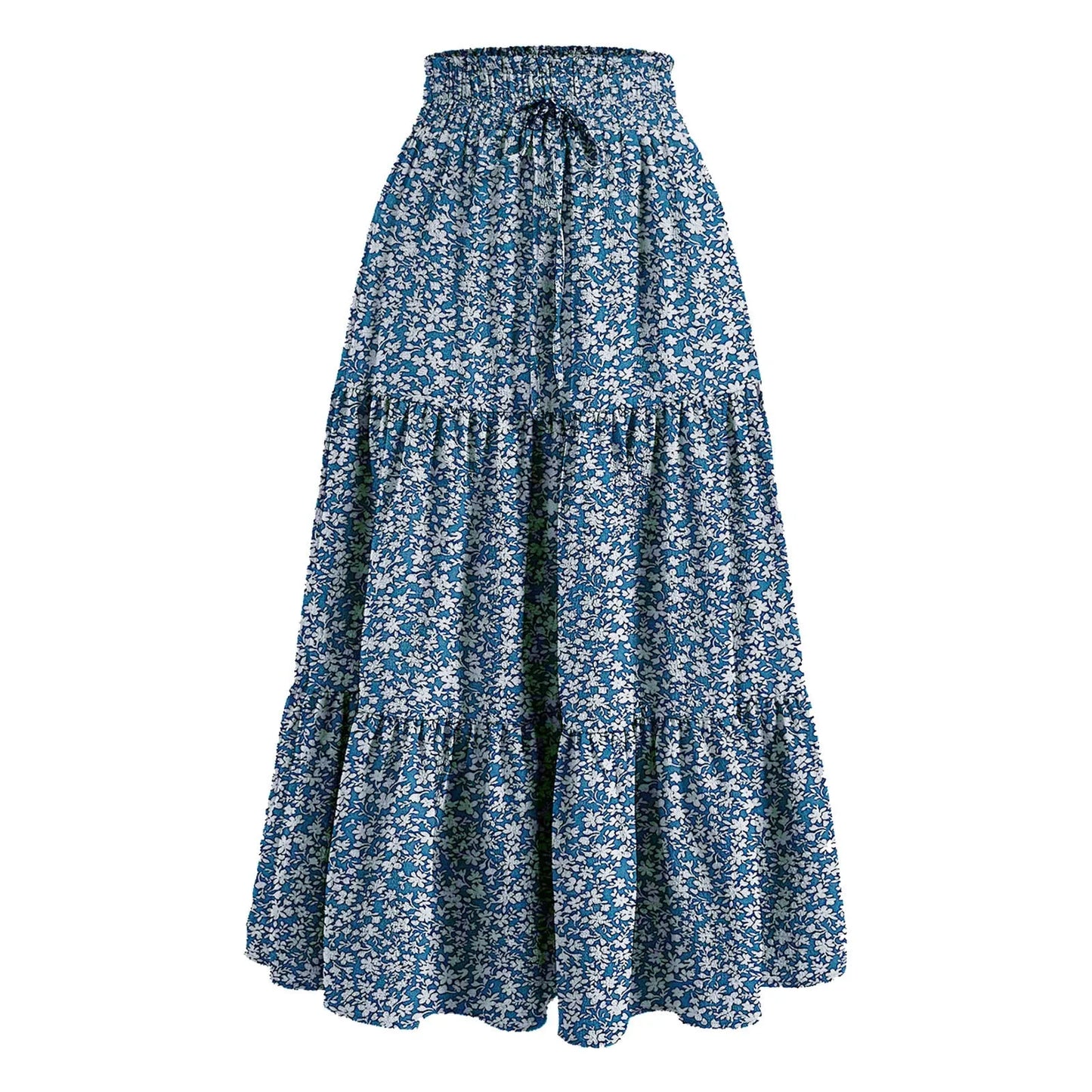 Women'S Boho Vintage Floral Print Maxi Skirt Elastic High Waist Pleated Flowy A Line Long Skirts Toddler Fall 2024 Falda Short