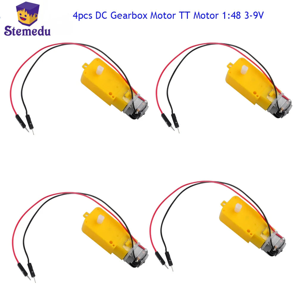 4PCS DC Gearbox Motor TT Motor 200RPM Tire Male Connector Dual Shaft DC 3-6V for Arduino DIY Smart Car Robot 1:48