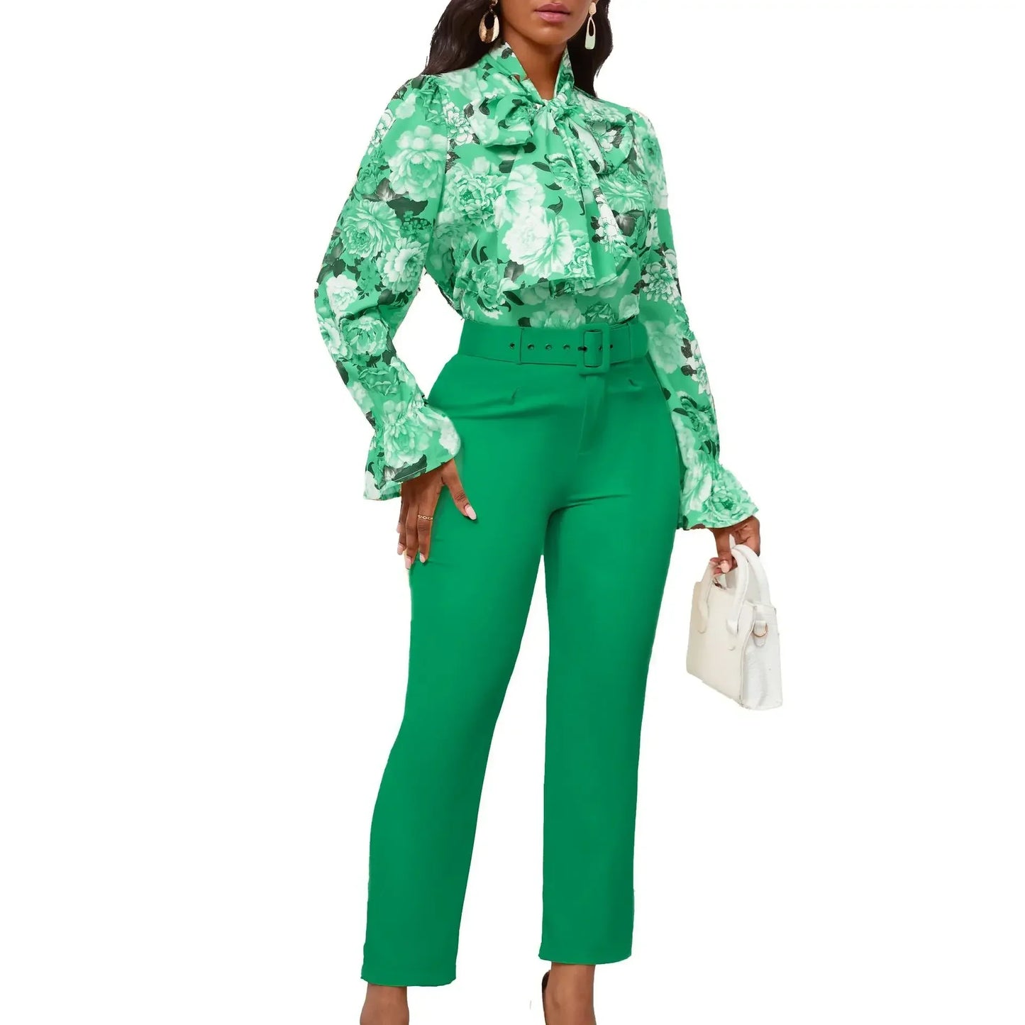 2 Piece Set African Clothes for Women Spring Africa Clothing 2024 New Plus Size Outfit Print Shirt Pants Matching Sets With Belt