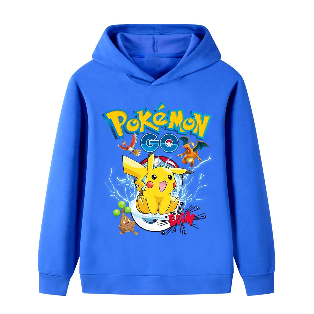 2026 Fall Winter Hot Sale Pokemon Pikachu Print Hoodie, 100% Cotton Anime Sweatshirt, Kids Parent-child Casual Sportswear Tops