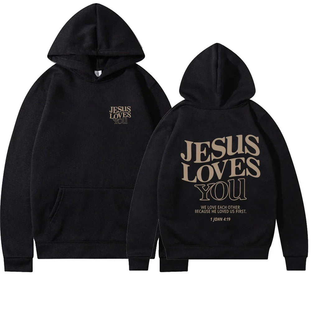 Jesus Loves You Print Hoodies for Women's Y2K Clothes Long Sleeve Fun Graphic Hooded Sweatshirts 2023 Fall Winter Pullover Tops