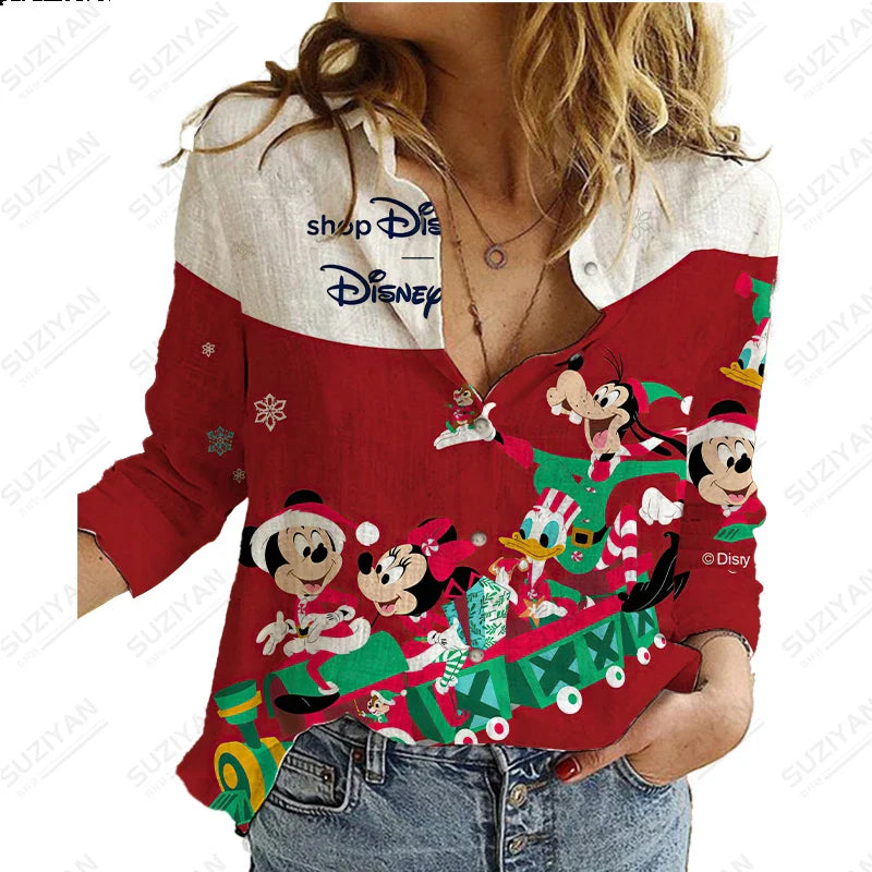 2023 Summer New Women's Long Sleeve Shirt Disney 3D Printed Button Cardigan Temperament Simple Shirt Street Loose Women's Shirt