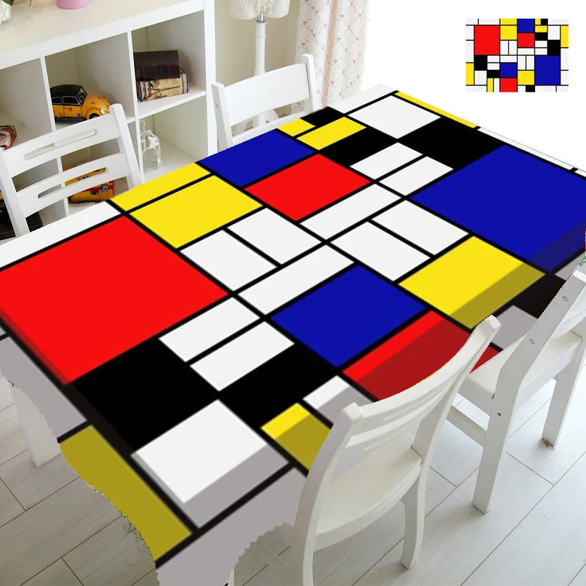 Modern Abstract Mondrian Pattern Tablecloth Table Cover Cloth Rectangle Square Minimalist Geometric Home Kitchen Decor