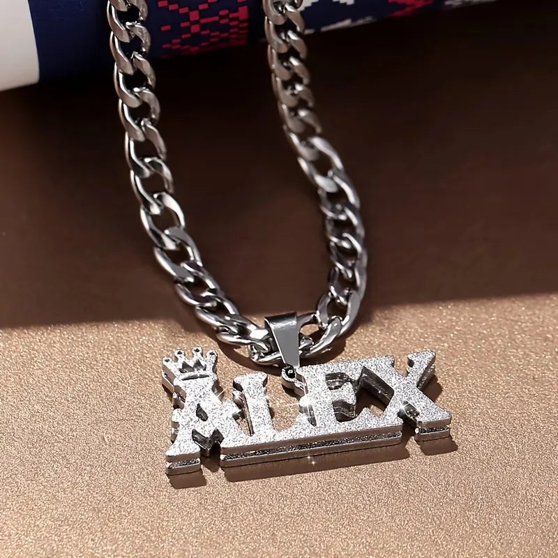 Custom Name Double-Layer Necklace Personalized Crown Double Nameplate Pendant 304 Stainless Steel Cuban Chain Fashionable Chain