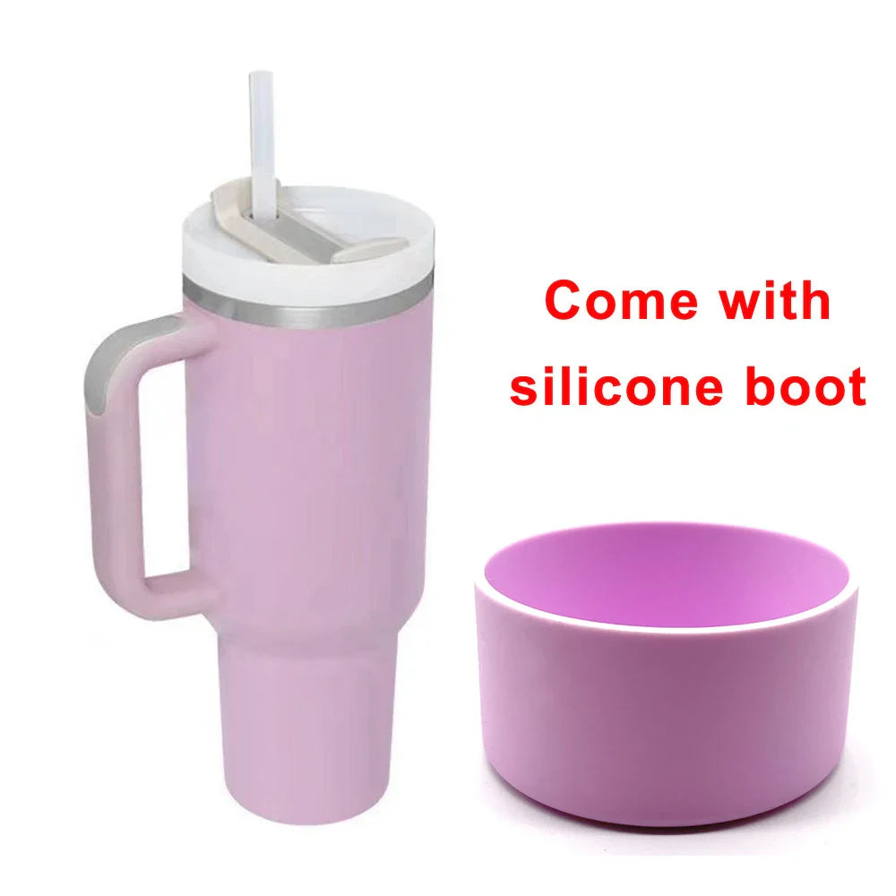 40oz Tumbler with Handle Straw and Silicone Boom Stainless Steel Vacuum Thermos Cup Large Capacity Travel Car Coffee Mug Logo