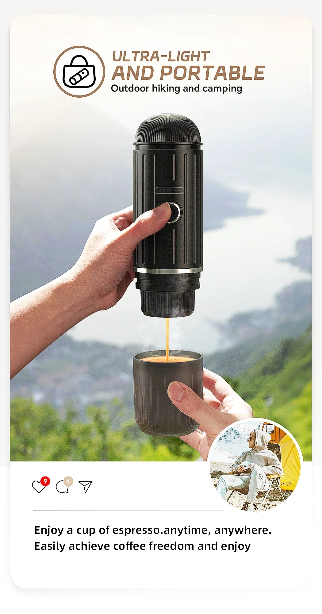 Cafelffe Outdoor Combination Wireless Electric portable espresso machine,Coffee Gift Giving Camping hiking Travel bag cafetera