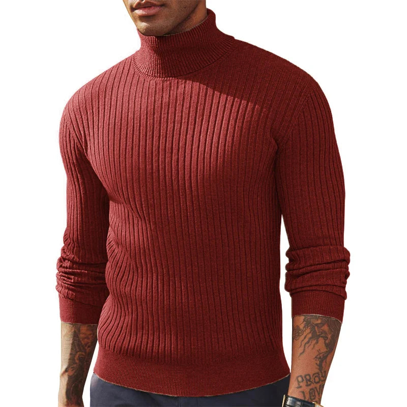 Autumn Men Slim Fit Long Sleeve Turtleneck Sweater Knitted Pullover.