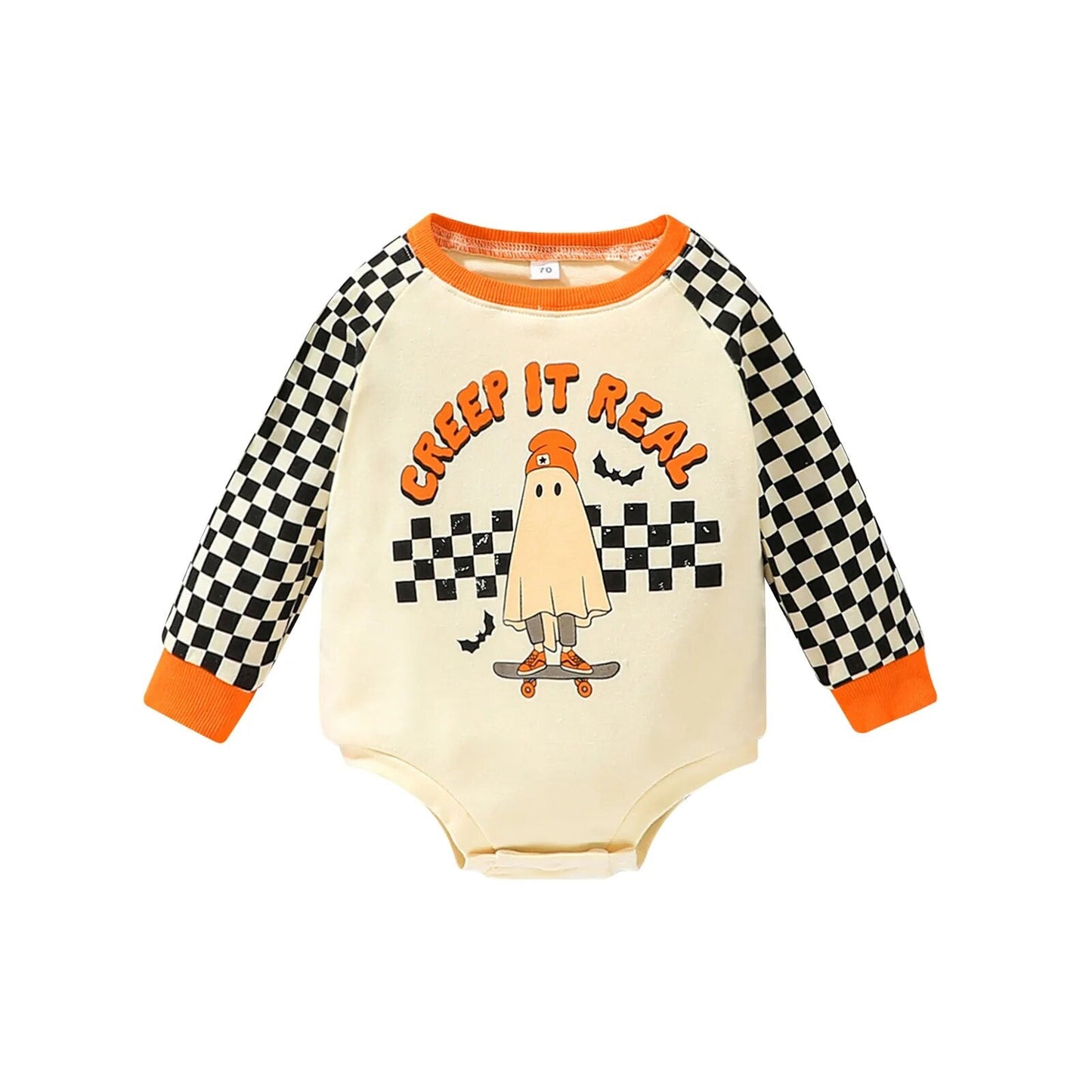 Cute Toddler Baby Girl Boy Bodysuit Fall Spring Patchwork Long Sleeve Round Neck Jumpsuit Tops Halloween Clothes 0-24 Months