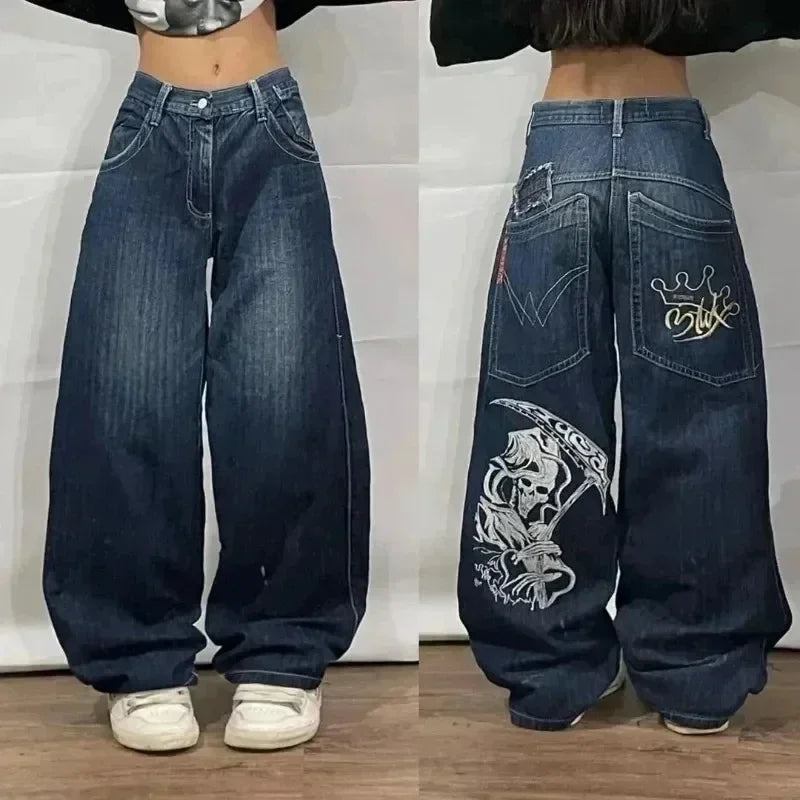 Street Y2K New Fashion Straight Loose Jeans Women Harajuku Casual Joker Low Waist Slim Mopping Wide-leg Pants Couple Punk Jeans