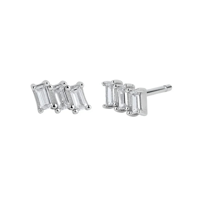925 Sterling Silver Ear Needle Geometric Zircon Metal Earrings for women Shiny Crystal Luxury Small Stud Fashion Wedding Jewelry
