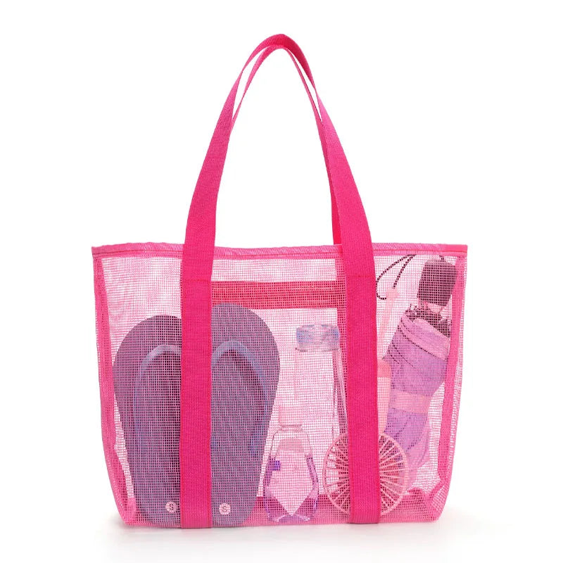 Pink Fashion Large Capacity Mesh Women'S Beach Bag Shoulder Bag  Handbag