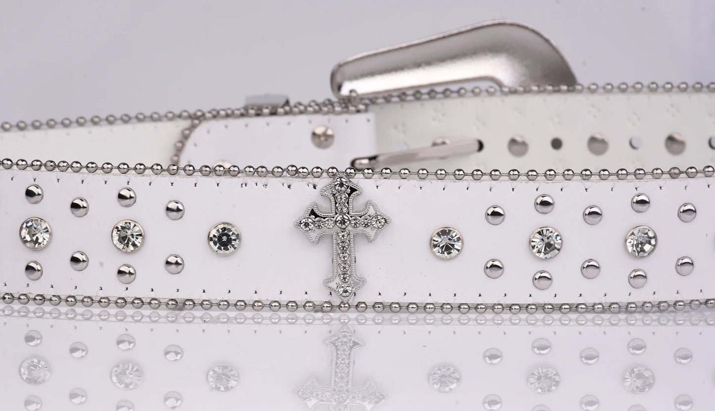 Punk Rhinestone White Belt female male fashion western jeans female jeans jewelry fashion design Y2K Jeans Belt