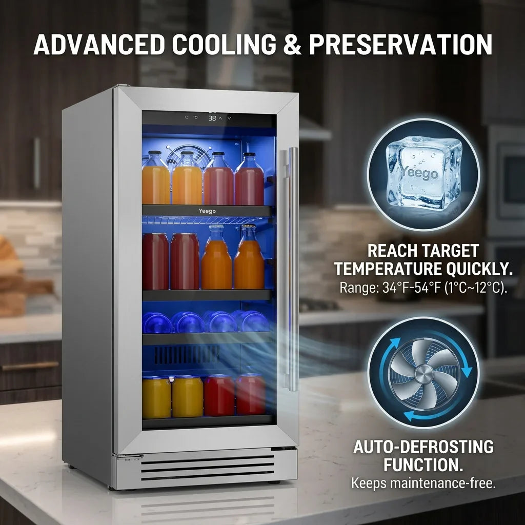 Under Counter Beverage Cooler 85L Built-in Refrigerator 80 Cans Fast Cooling 34°F-54°F 3.0 cu ft Stainless Steel Freestanding Wine Beer Fridge for Kitchen Bar