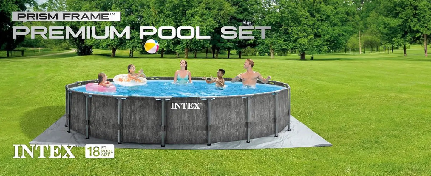 Round above Ground Outdoor Swimming Pool Set with Filter Pump, Ladder, Ground Cloth, and Pool Cover, Greywood