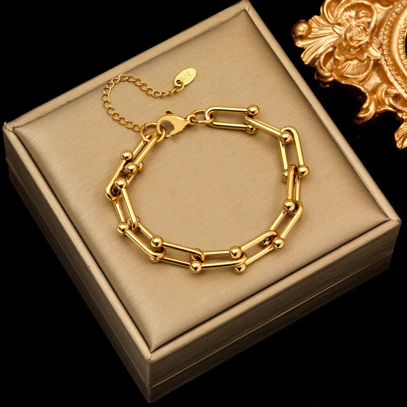 EILIECK 316L Stainless Steel Gold Color Thick Chain Necklace Bracelet For Women Girl New Fashion Waterproof Jewelry Set Gift