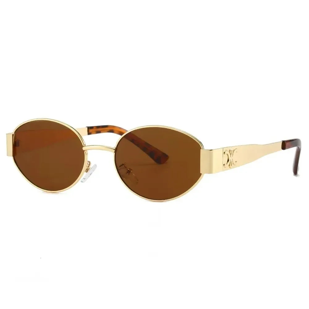 Luxury Metal Brand Sunglasses for Men and Women, Unisex Designer Fashion Sun Glasses Oval Stylish Eyewear Shades.