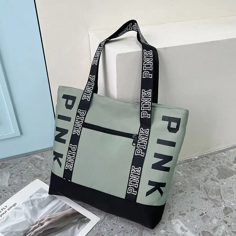 Tote Bag Capacity Canvas Women HandbagWoman Shoulder Bags Colorblock Pink Letter Graphic Tote Handbags Casual Sports Fitness