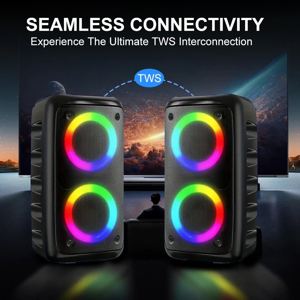 ZNLYRION HY-3317 Portable Bluetooth Karaoke Speaker Dual 3 Inch 10W RGB Ring Light TWS Wireless Stereo Speaker With Wired Mic 2400mAh Rechargeable Battery
