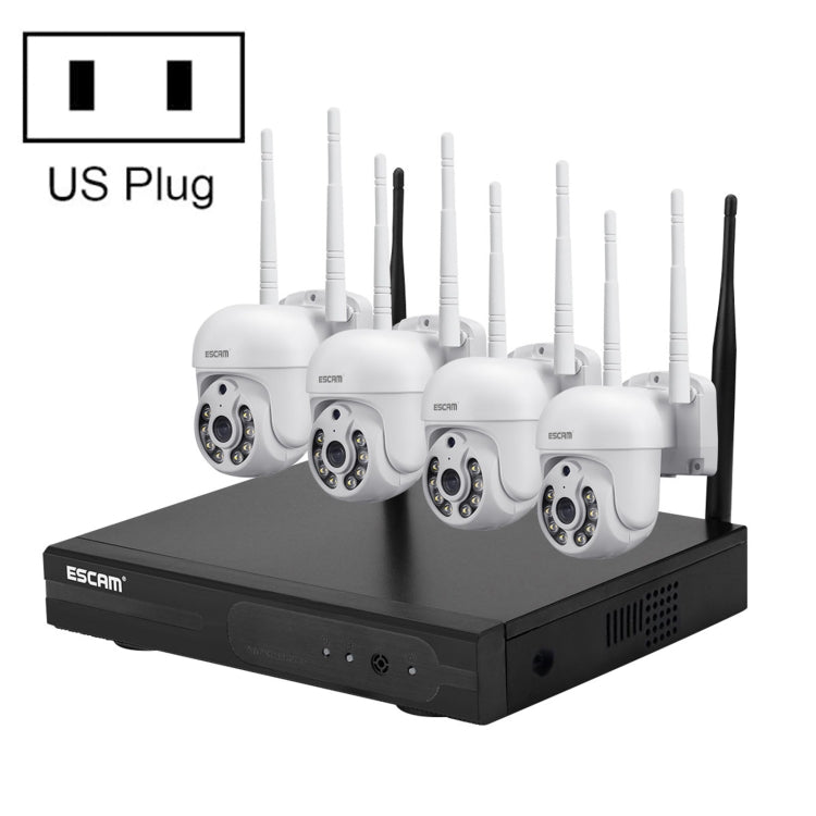 ESCAM WNK714 3.0 Million Pixels 4-channel HD Dome Camera NVR Wireless Monitoring Kit, US Plug