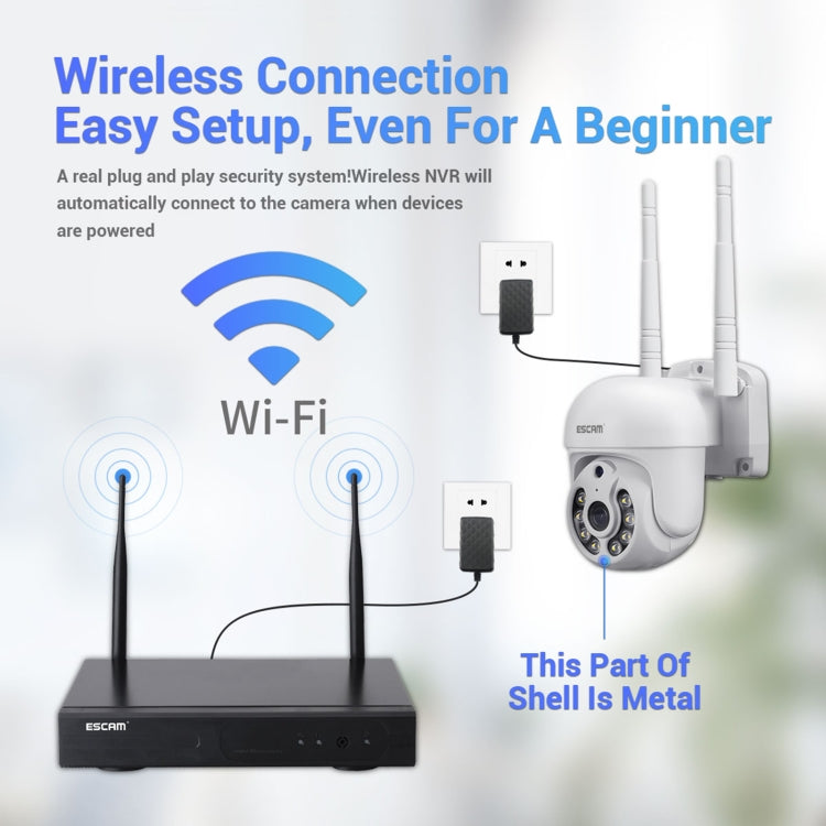 ESCAM WNK714 3.0 Million Pixels 4-channel HD Dome Camera NVR Wireless Monitoring Kit, UK Plug
