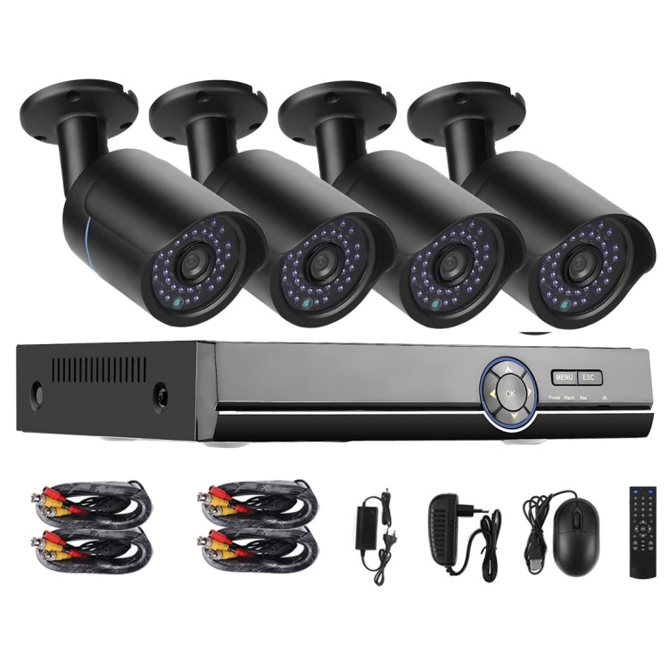 A4B5 4 Channel 720P 1.0 Mega Pixel 4 x Bullet AHD Cameras AHD DVR Kit, Support Night Vision / Motion Detection, IR Distance: 20m(Black)