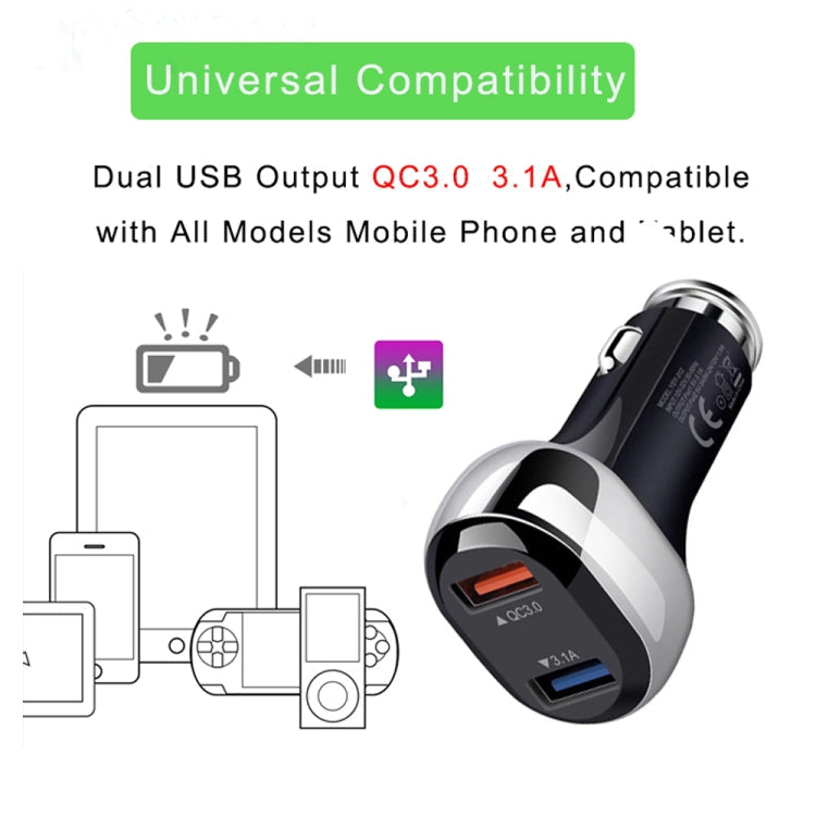 YSY-312 2 in 1 18W Portable QC3.0 Dual USB Car Charger + 1m 3A USB to 8 Pin Data Cable Set, with 8 Pin Cable