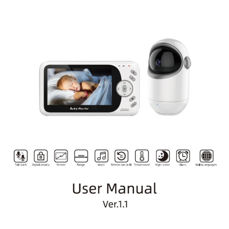 VB801 4.3 inch Night Vision Camera Baby Monitor, Wireless Intercom Audio Video Camera, Temperature Detection(US Plug)