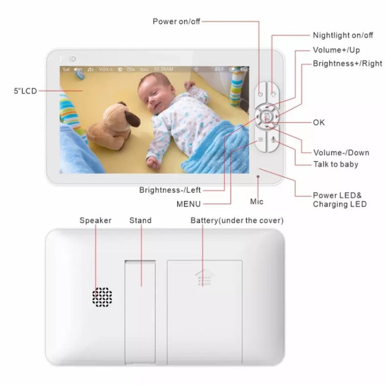 SM70PTZ 7 inch Screen 2.4GHz Wireless Digital Baby Monitor,  Auto Night Vision / Two-way Voice Intercom(EU Plug)