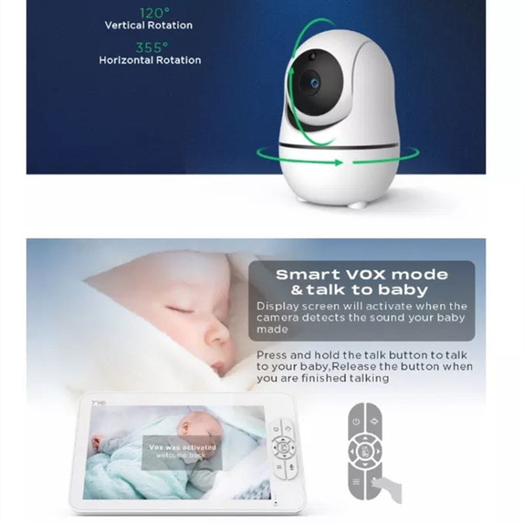 SM70PTZ 7 inch Screen 2.4GHz Wireless Digital Baby Monitor,  Auto Night Vision / Two-way Voice Intercom(EU Plug)