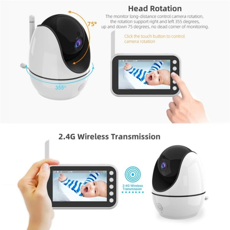 ABM200 Support Two-Way Voice Temperature Display 4.5-inch Video Baby Monitor Music Player(UK Plug)