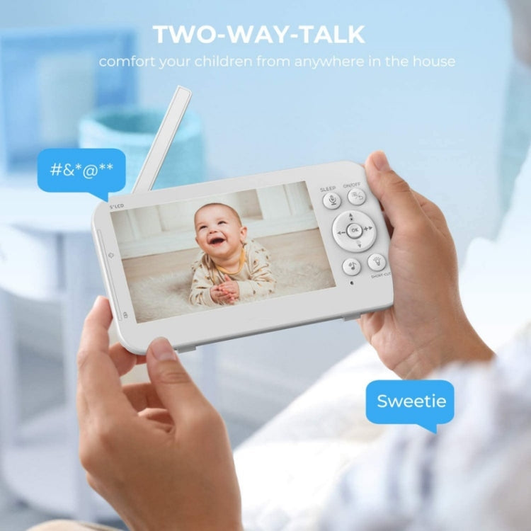 Infrared Night Vision Two-way Intercom Baby Monitor 5-inch Wireless Digital Monitor(EU Plug)