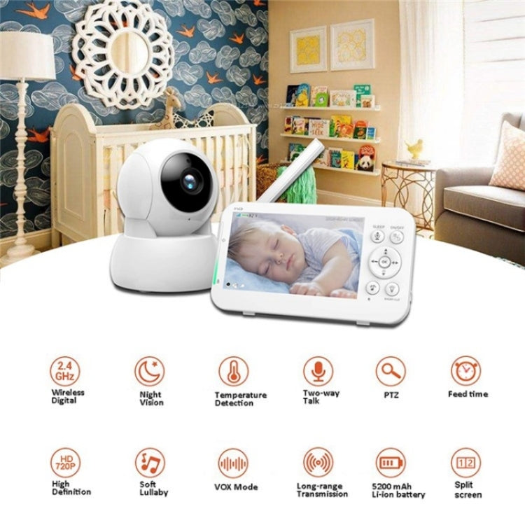 Infrared Night Vision Two-way Intercom Baby Monitor 5-inch Wireless Digital Monitor(US Plug)