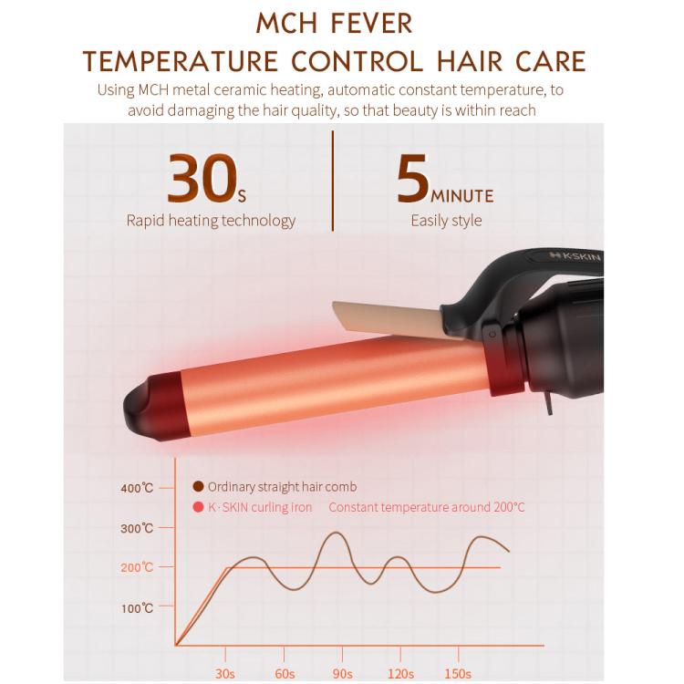 K-SKIN KD882B Automatic Rotating Hair Curler, Rapid Heating, 5-level Temperature Control, 32mm Curling Iron