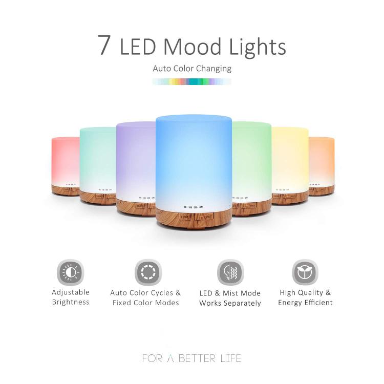 300ml Essential Oil Diffuser Ultrasonic Aroma Humidifier for Bedroom, 7 Color LED Lights, UK Plug, EU Plug, US Plug