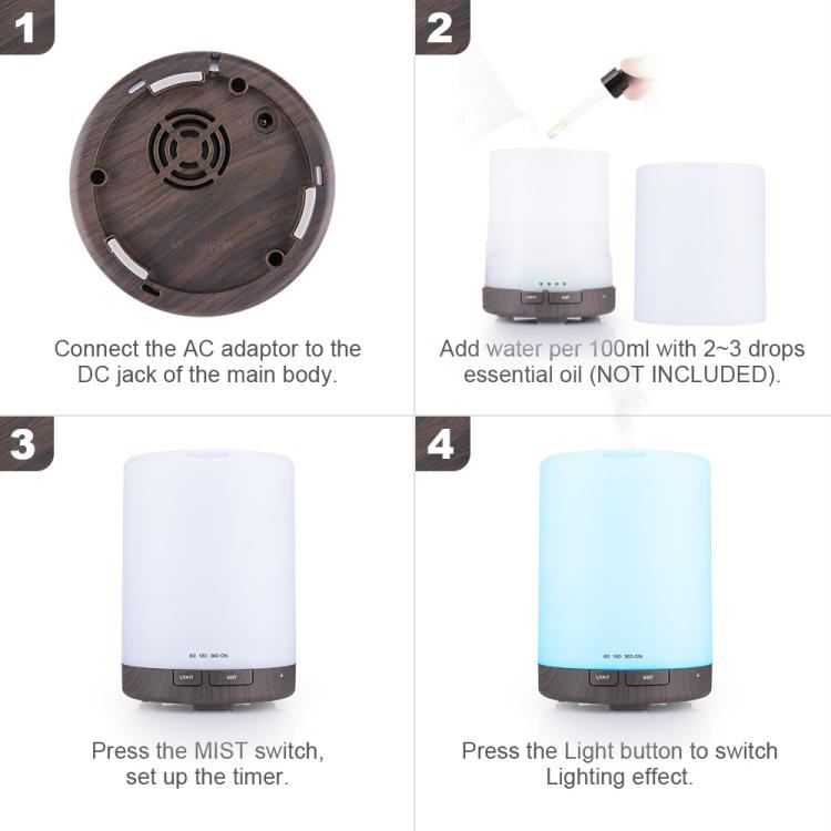 300ml Essential Oil Diffuser Ultrasonic Aroma Humidifier for Bedroom, 7 Color LED Lights, UK Plug, EU Plug, US Plug