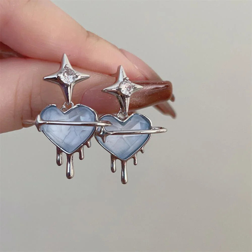 Gothic Red Binding Heart Earring for Women Crystal Thorns Love Open Ring Goth Irregular Layered Stone Aesthetic Y2K Jewelry