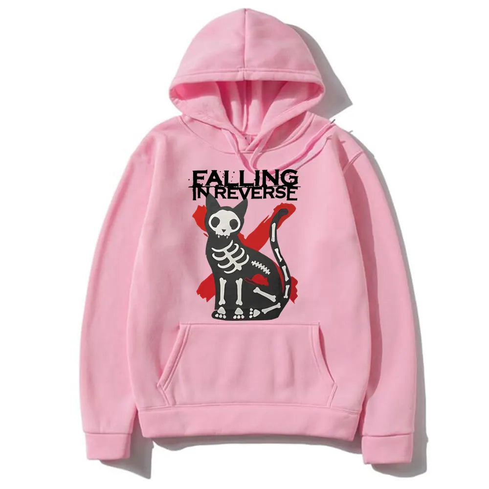 Falling in Reverse Cat Graphic Hoodie Men Women Gothic Casual Oversized Sweatshirt Men's Vintage Streetwear Male Cotton Hoodies