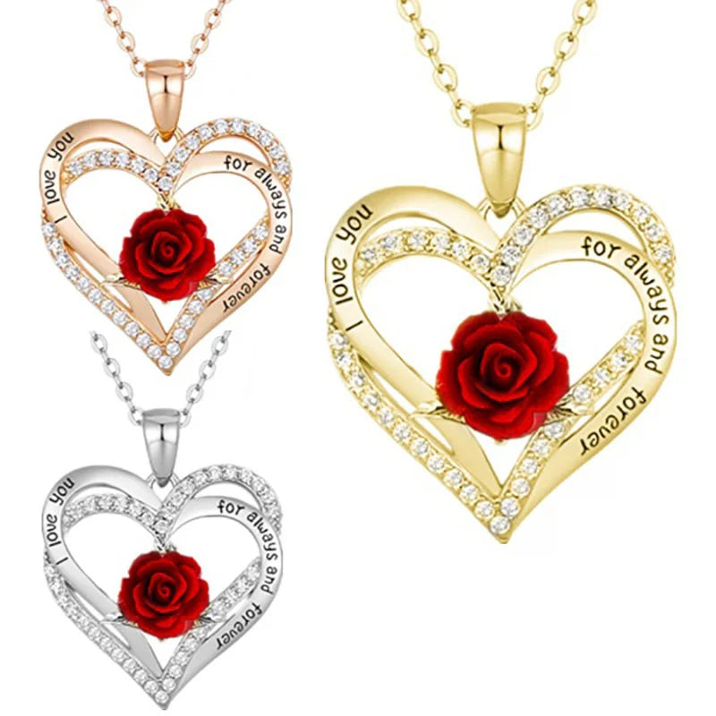 Fashion Income Rose Flower Pendant Necklace, Anniversary Party Accessories, Birthday, Mother's Day, Jewelry Gifts  Mom  Ladies  Girls.