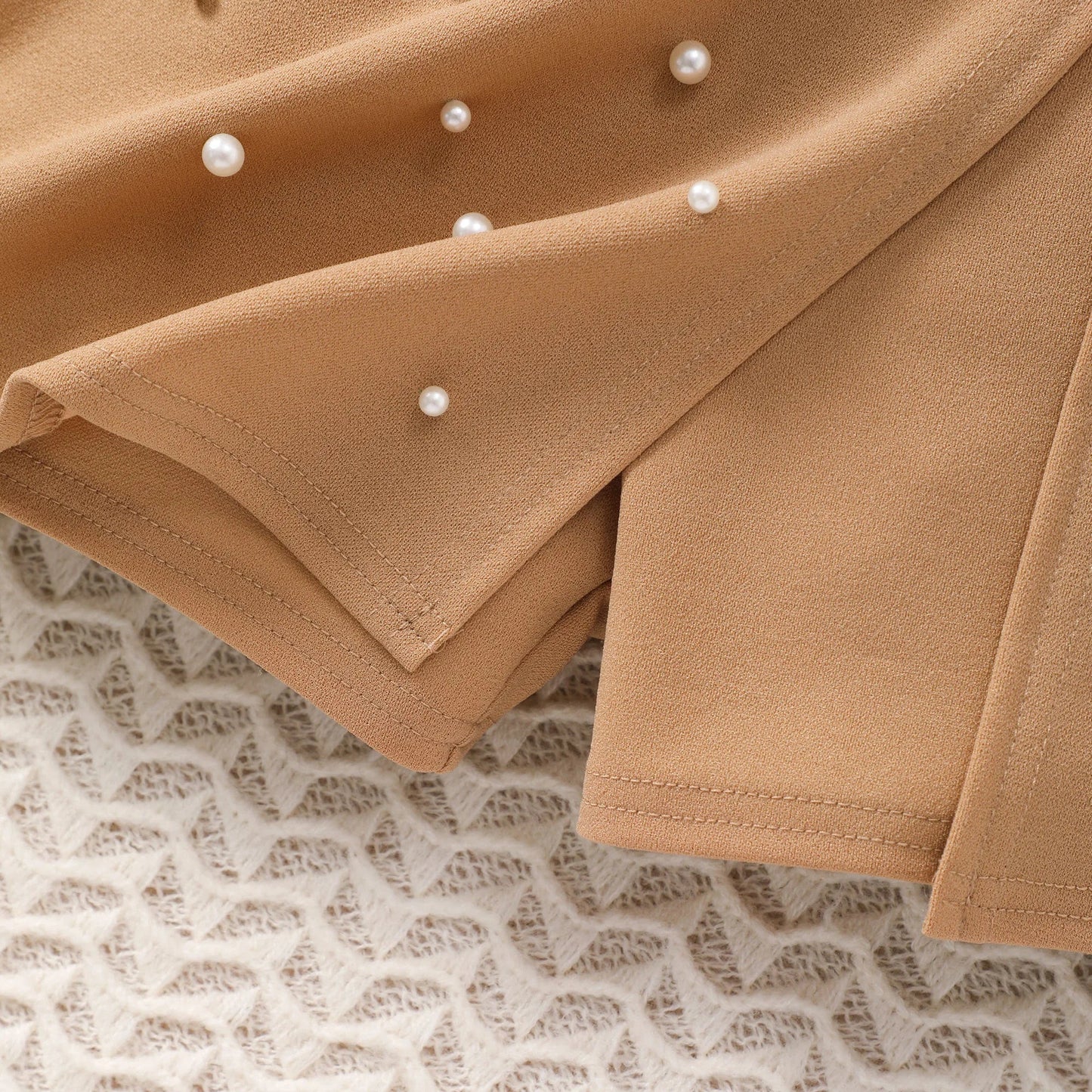 Girl's neat color long sleeved round neck, elastic waist skirt pants set.