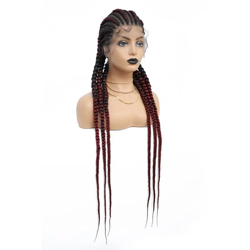 36 Inches Cornrows Braided Wigs Synthetic Full Lace Wig For Black Women Jumbo Braided Wigs Lace Frontal Faux Locs Box Braids Wig