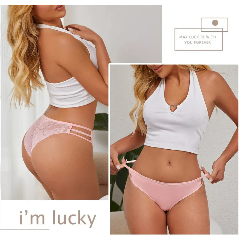 3PC/Set Women Sexy Floral Lace Panties, Low Rise Hollow Out Briefs, Transparent Female Elastic Straps Soft Lingerie.