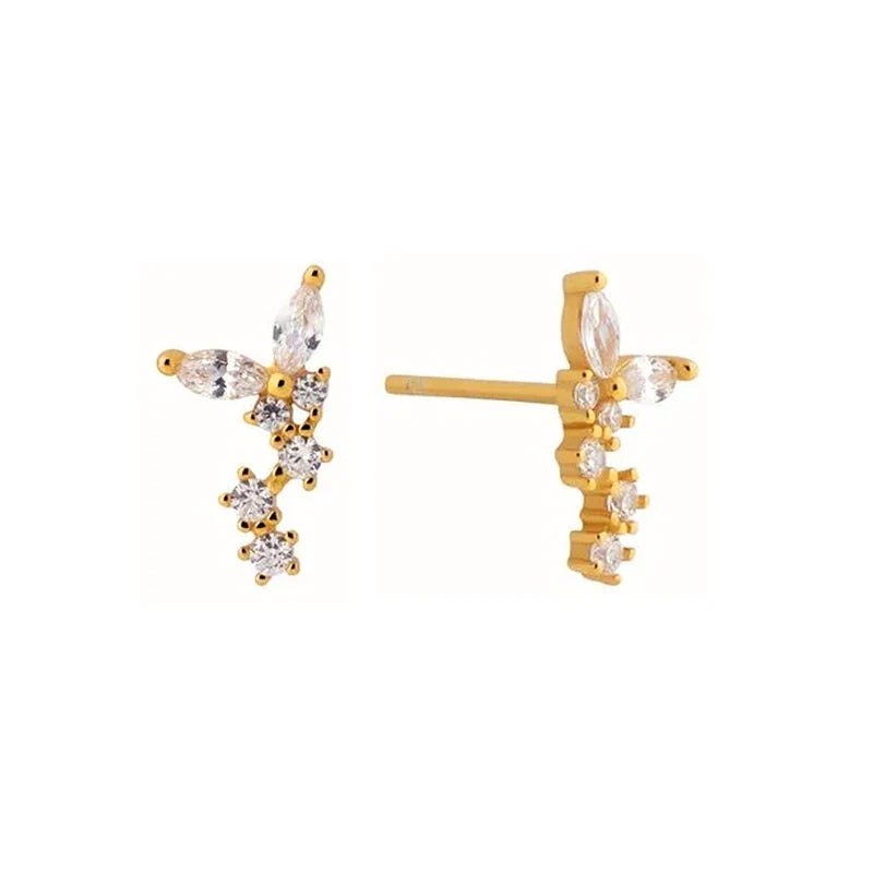 925 Sterling Silver Ear Needle Geometric Zircon Metal Earrings for women Shiny Crystal Luxury Small Stud Fashion Wedding Jewelry