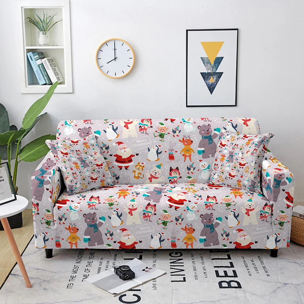 Christmas Cartoon Santa Claus Series Sofa Cover Elastic Full Set Dust and Wrinkle Proof Multi Person Combination Sofa Cover