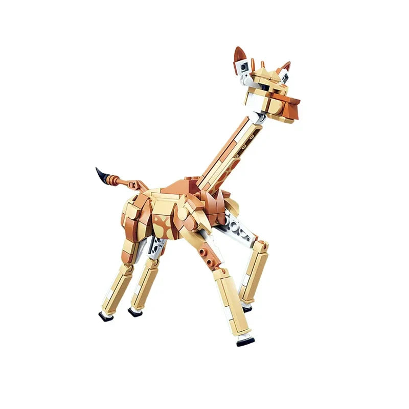 Creative Animal Models MOC Building Blocks Giraffe Lion Wolf Children DIY Assembled Brick Toys for Boy Birthday Christmas Gifts