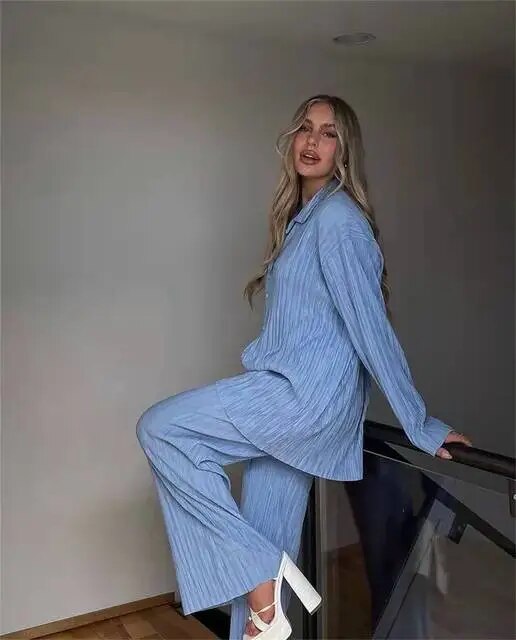 Women's Orange Long Sleeve Shirt Suit, Chiffon Tops, Wide Leg Pant, Sexy 2-Piece Set, Street Sweatsuit, Fitness Pit Strip Jacket