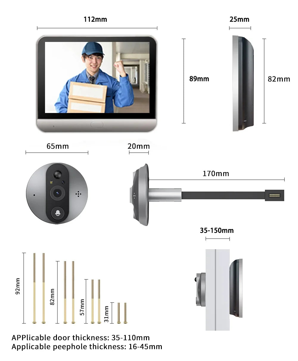4.3 Inch IPS Screen 2MP 1080P Tuya APP WIFI Doorbell IR Night Vision Visual Doorbell Intercom Video Door Phone
