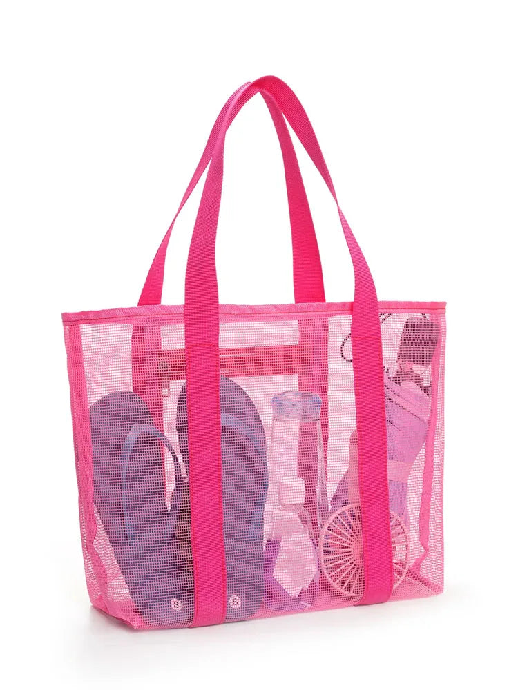 Pink Fashion Large Capacity Mesh Women'S Beach Bag Shoulder Bag  Handbag